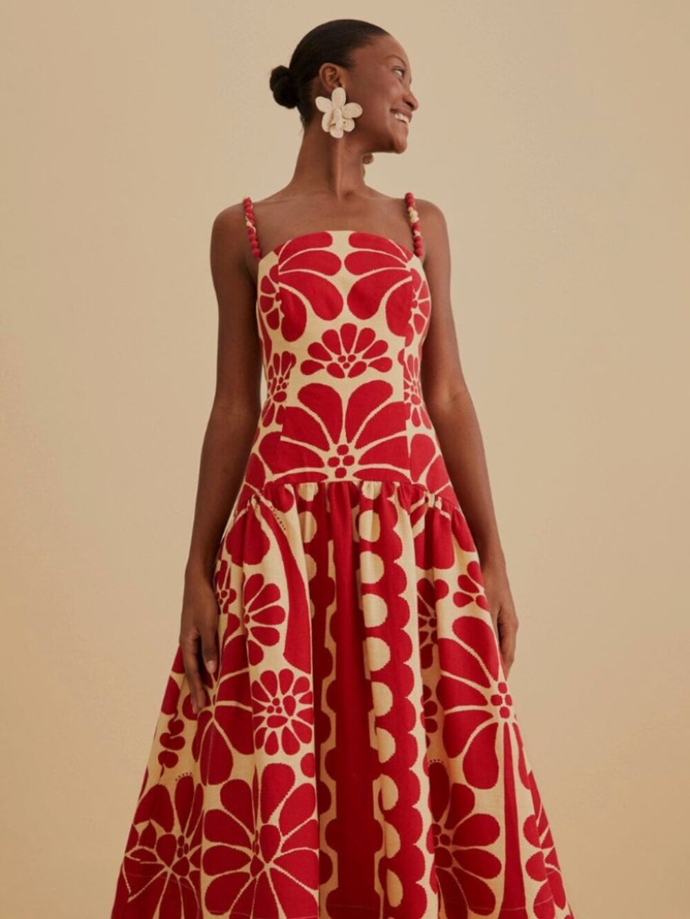 Farm Rio Red Palermo sleeveless midi dress